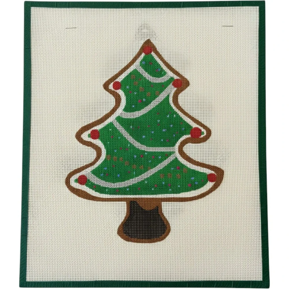 Vintage Christmas Tree Two Sided Needlepoint Pillow Canvas 1990s
